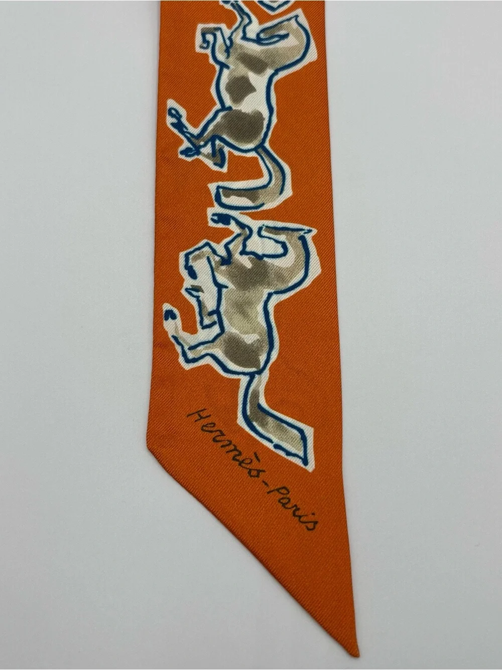 Hermès Twilly Chevaux en Liberté Silk Scarf Orange Taupe Horse Bag Scarf - Picture 4 of 6